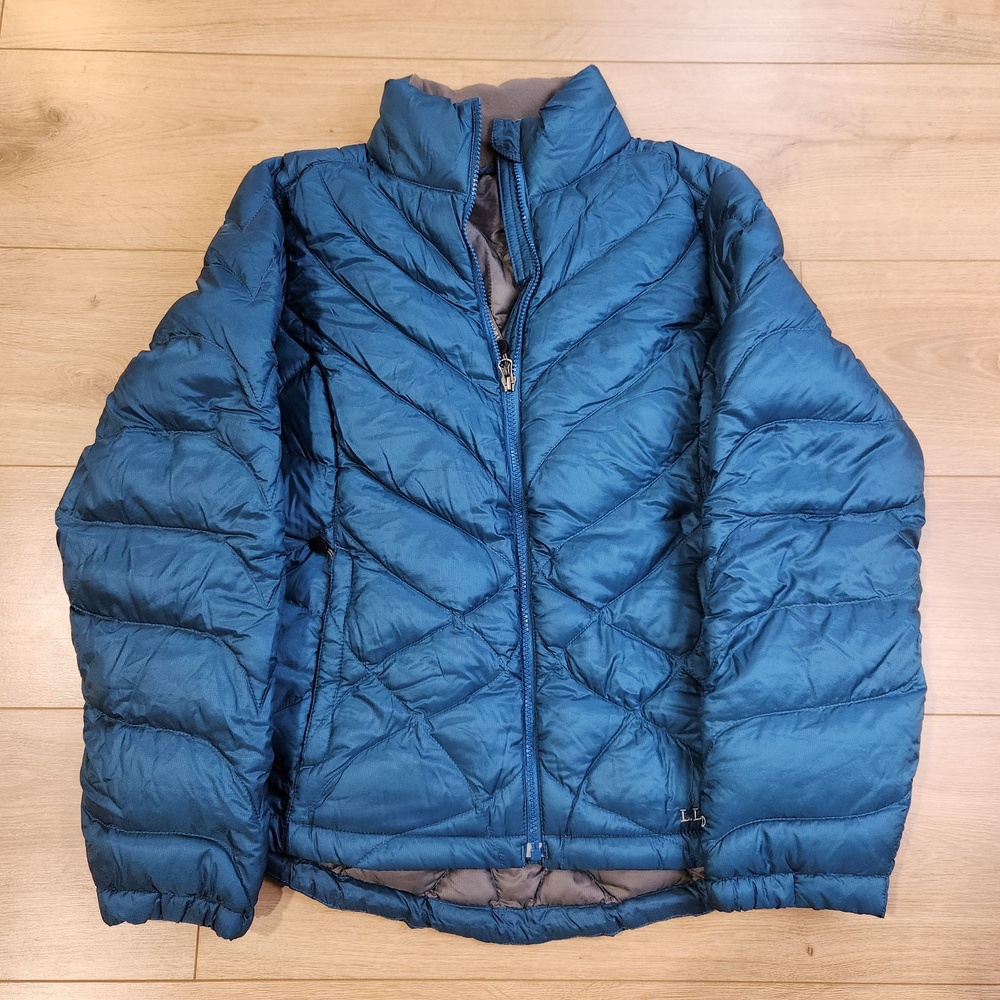 LL Bean Puffer Jacket Womens Large Blue 850 Down Packable Lightweight Insulated